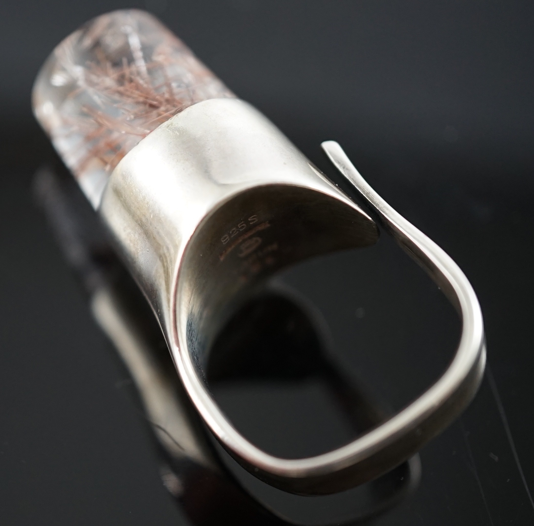 A Vivienne Torun for Georg Jensen Danish sterling silver and rutilated quarts set dress ring